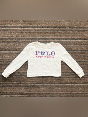 Polo by Ralph Lauren Toddler White Long-Sleeve Tee with Pink & Blue Embroidery